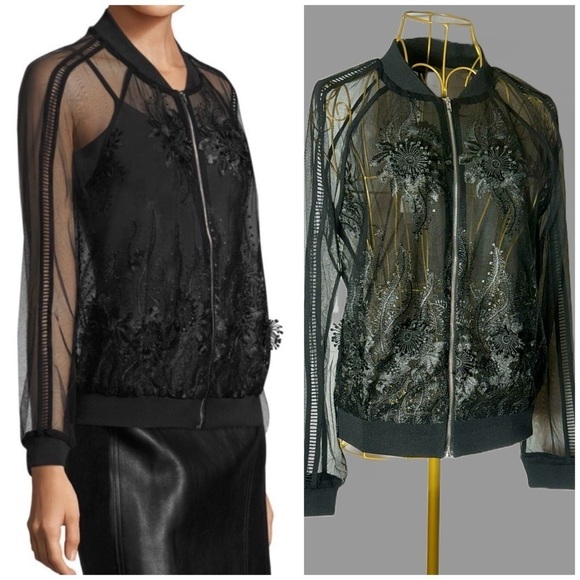 REVOLVE Jackets & Blazers - NWT Revolve Endless Rose Lace Mesh Black Bomber Jacket, Zipper, Sizes XS & S